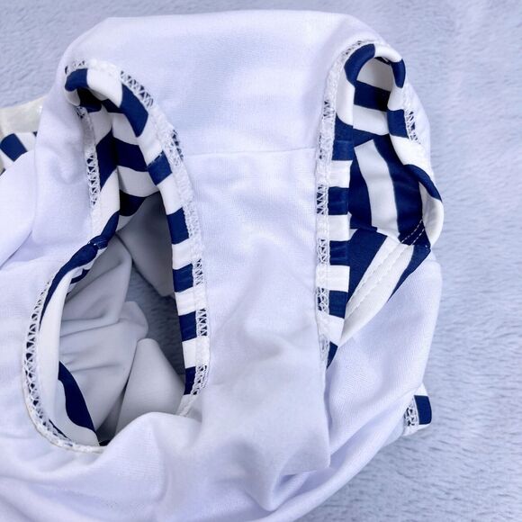 Kiko & Max Striped Ruffled One Piece Swimsuit Blue White Silver Baby Girl 12M - Picture 7 of 7